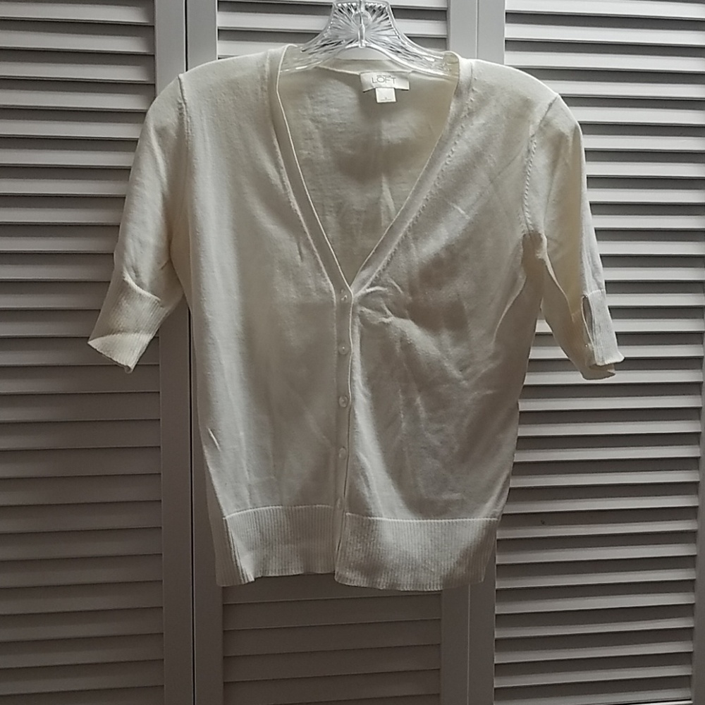 LOFT White V-Neck Cardigan